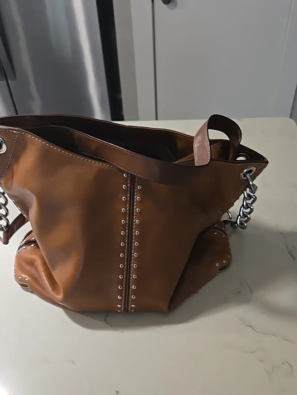 Brown Stud-Trim Tote Bag